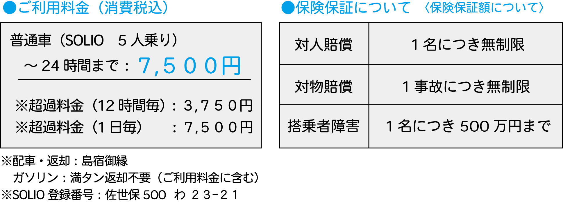 レンタカー料金表