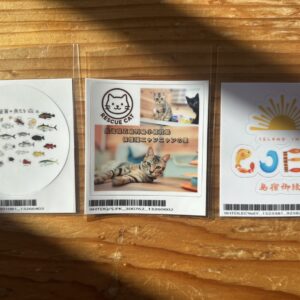 島のモチーフや保護猫をデザインしたステッカー3種